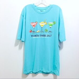 NEW Joe Marlin Worth Their Salt Blue Short Sleeve Tee Shirt Martini Glass